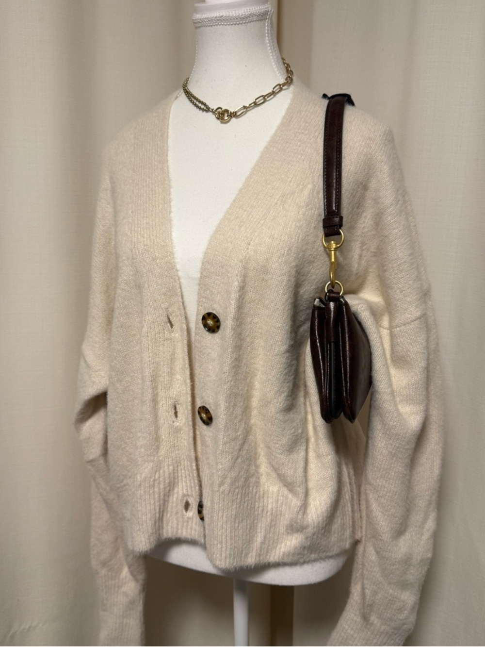 UO Cozy Cream V-Neck Button Cardigan